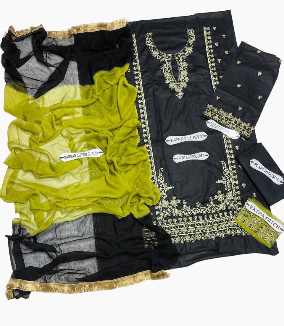 3Pcs Women's Unstitched Embroidered Suit