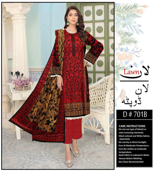 Unstitched 3Pcs Lawn Suit