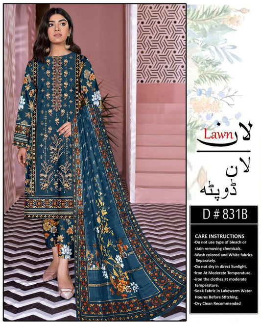 Unstitched 3Pcs Lawn Suit