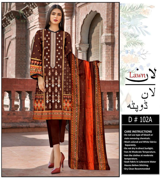Unstitched 3Pcs Lawn Suit